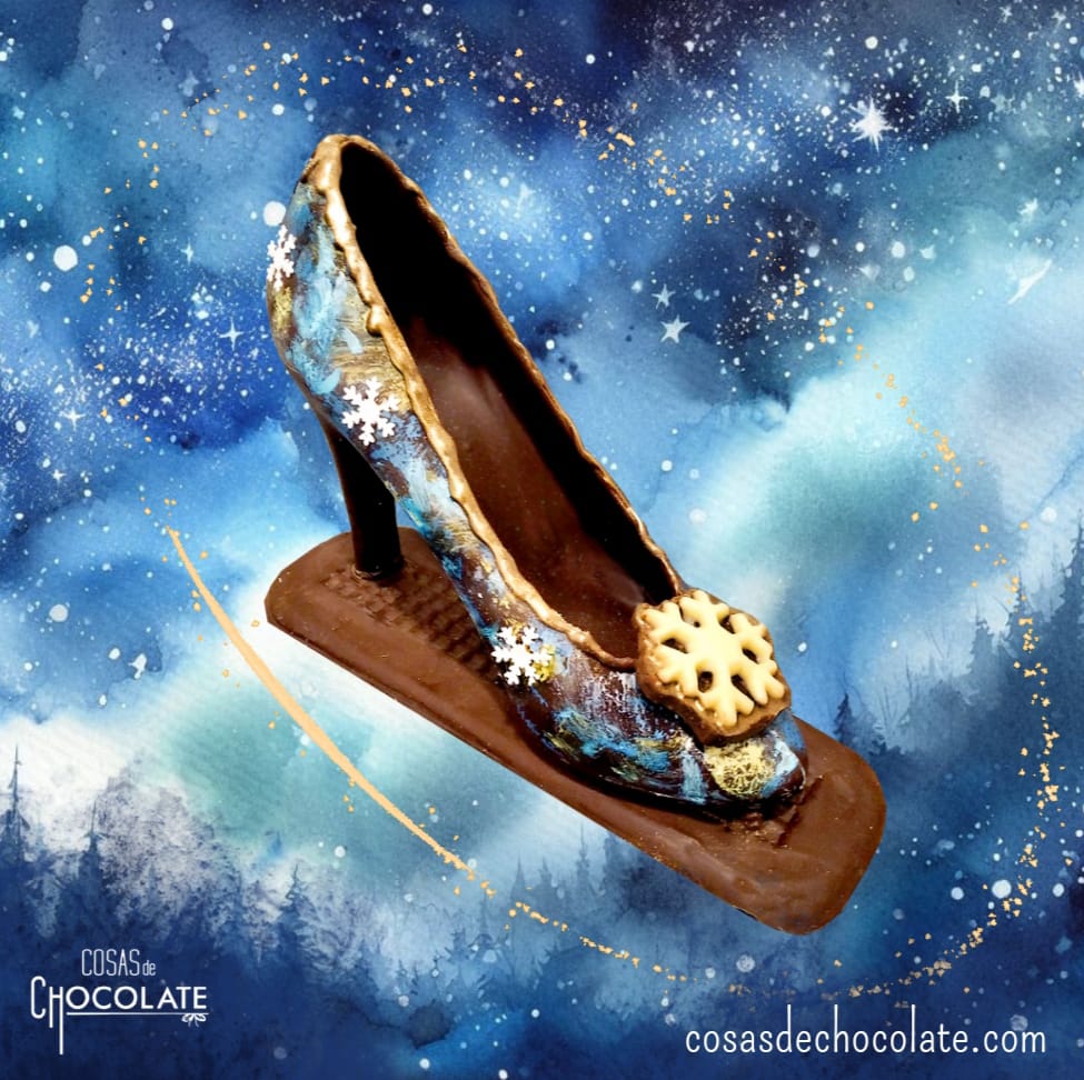 Zapato de chocolate de temática invernal. Un Zapato que llevaría la princesa del reino del frio.